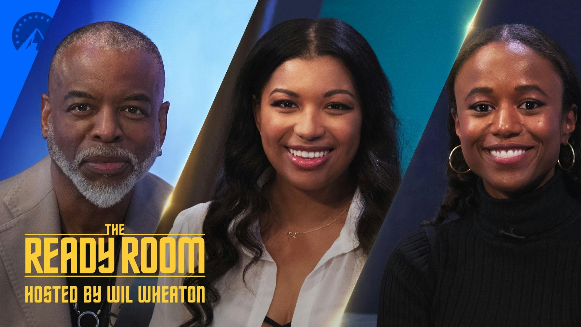 LeVar Burton, Mica Burton, and Ashlei Sharpe Chestnut posing for The Ready Room
